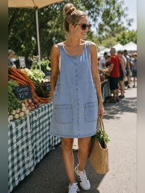 Match Light Blue Denim Mini Pinafore Dress